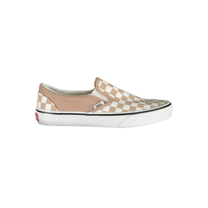Vans Beige Polyester Sneaker with classic slip-on design, checked pattern, and contrasting details for sports footwear.