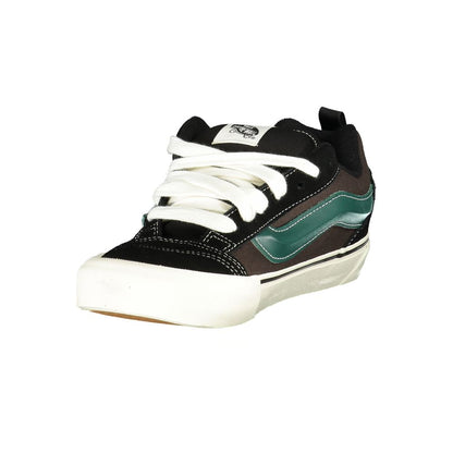 Vans Black Leather Men Sneaker with green details, featuring iconic design, crafted with premium materials for street style and comfort.