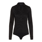Vero Moda Black Cotton Bodysuit with long sleeves and a collared neckline, perfect for versatile styling and a comfortable fit.