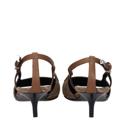 Versace Beige Fabric Mid Heel Pumps