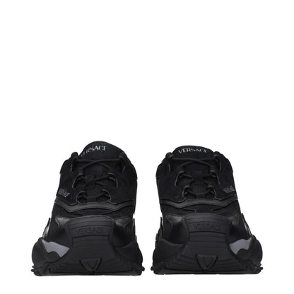 Versace Black Fabric Athletic Sneakers with front, side, and back logos, MPN 10163061A126791B00B, code F84914, viewed from front.