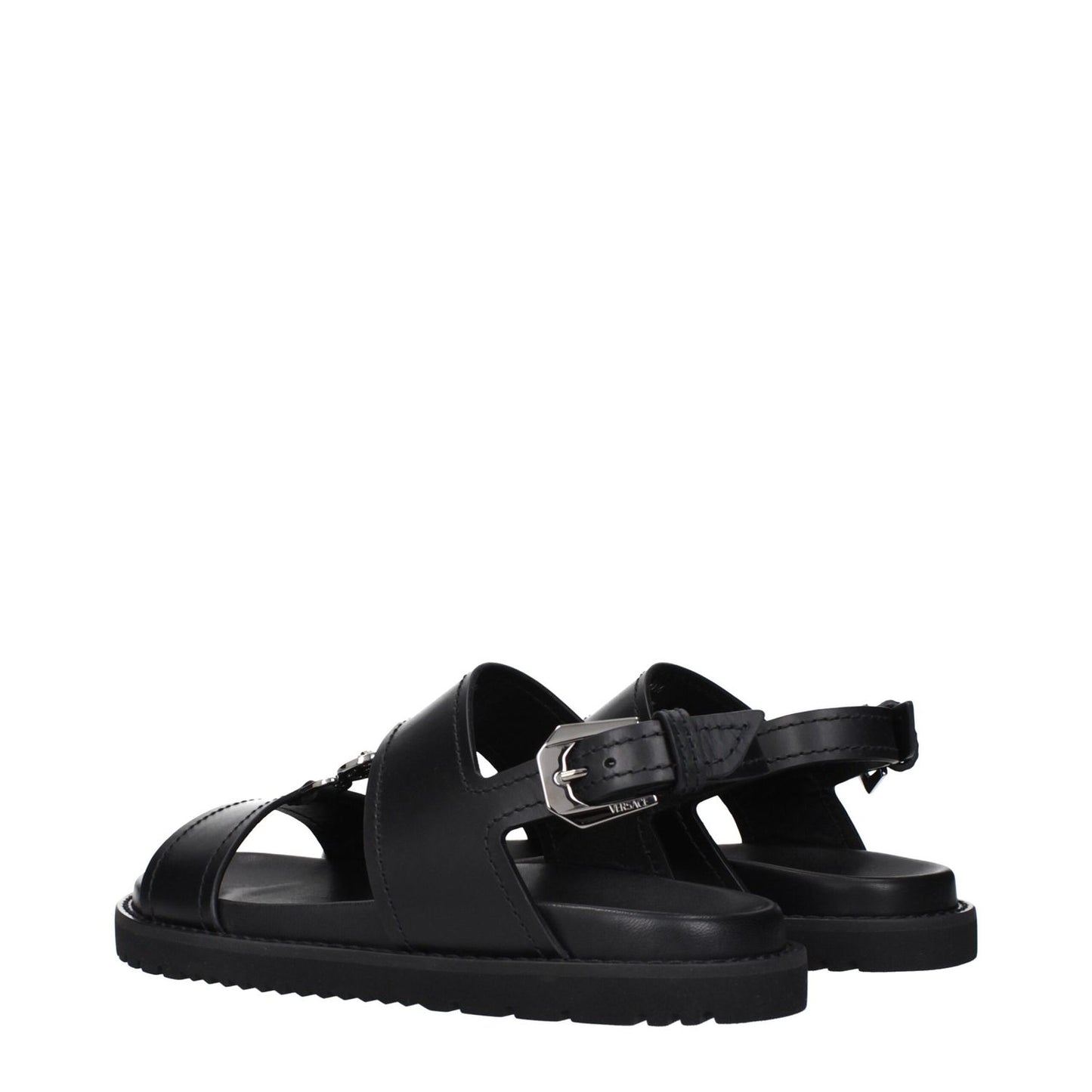 Versace Black Leather Sandals with front detail, MPN 10176071A135121B00E, code F84907.