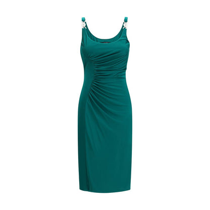 Versace Green Viscose Casual Dress with elegant drape and concealed back zip for refined simplicity, perfect for elegant occasions.