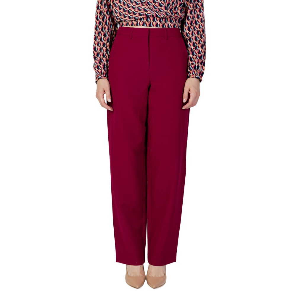 Vila Clothes Bordeaux Polyester Casual Pants