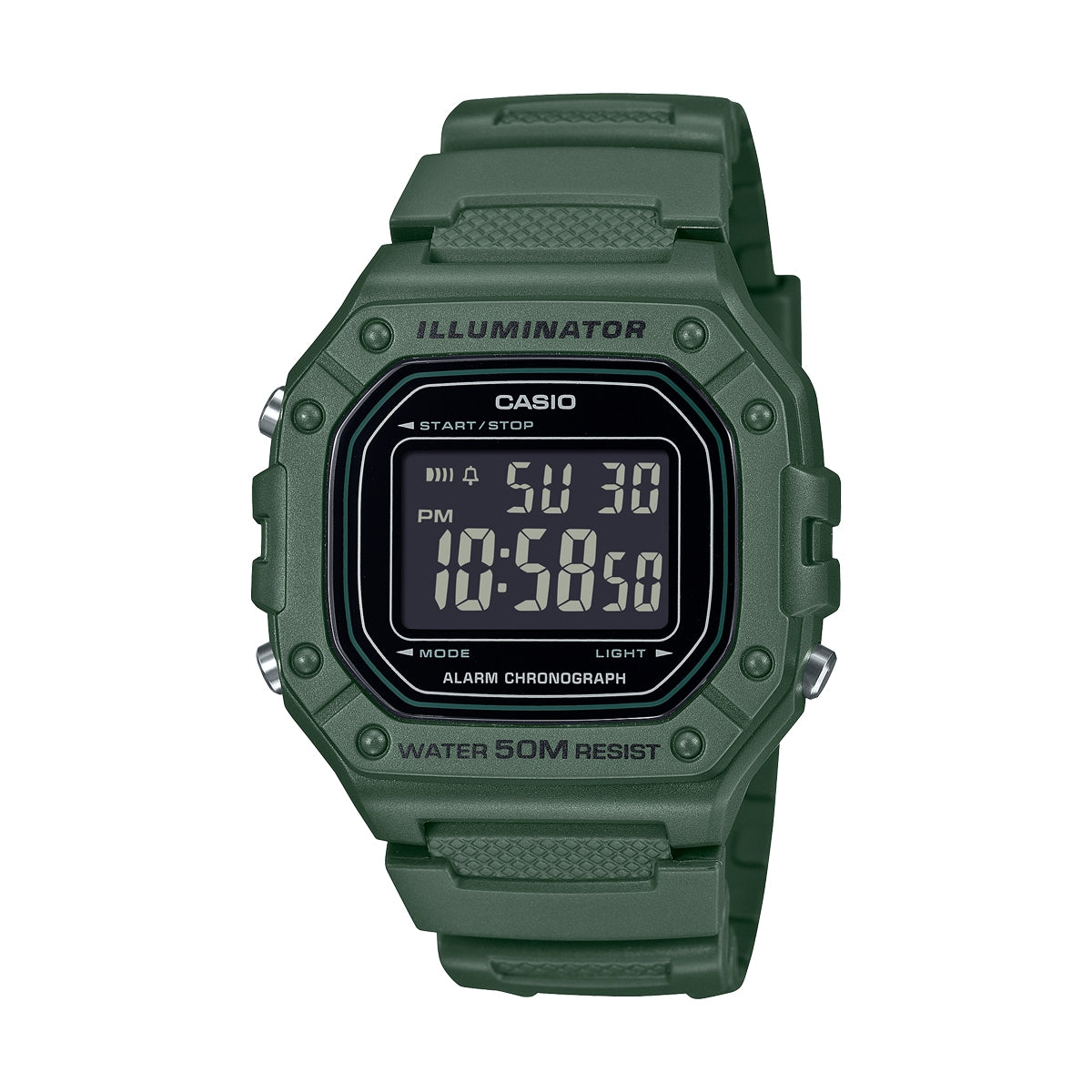 CASIO TIMELESS COLLECTION Mod. SPORT ILLUMINATOR WR 50M, ALARM, CHRONOGRAPH - ARMY GREEN-0