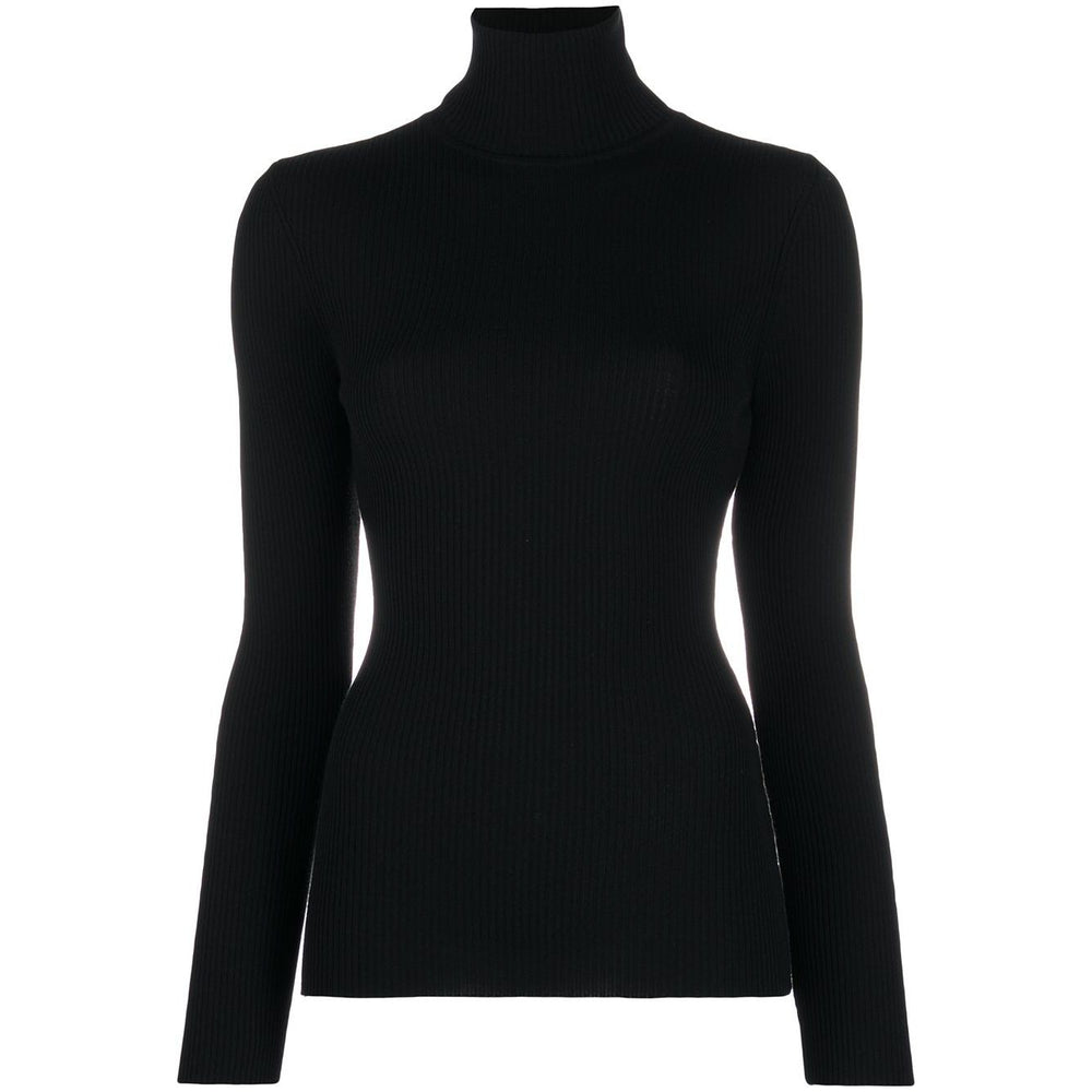 Wolford Sweaters Black ribbed knit turtle-neck fitted silhouette long sleeves in black virgin wool