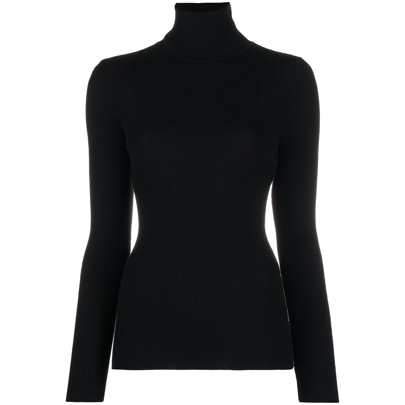 Wolford Sweaters Black ribbed knit turtle-neck fitted silhouette long sleeves in black virgin wool