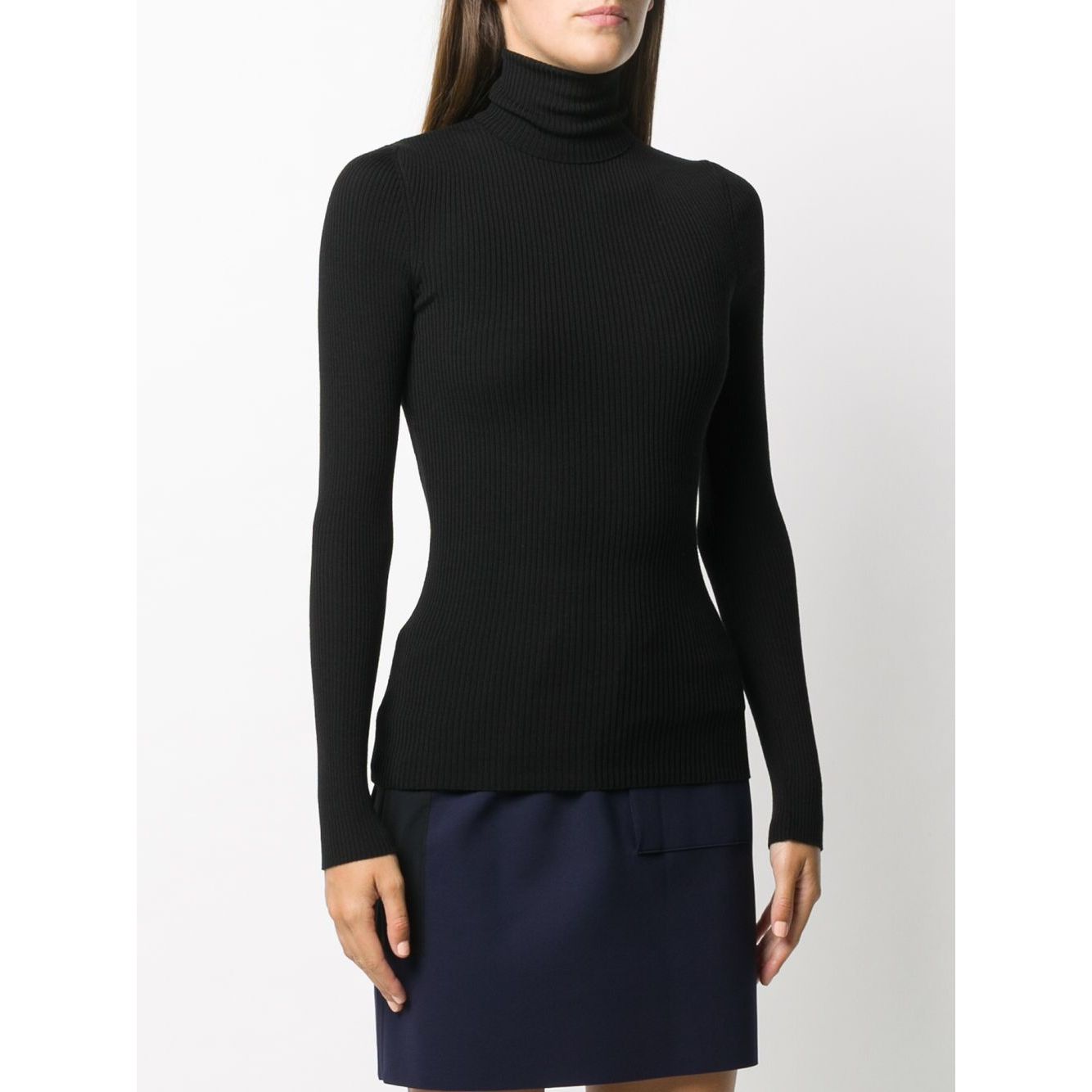 Wolford Sweaters Black in virgin wool, ribbed knit, fitted silhouette with roll neck and long sleeves for elegant style.