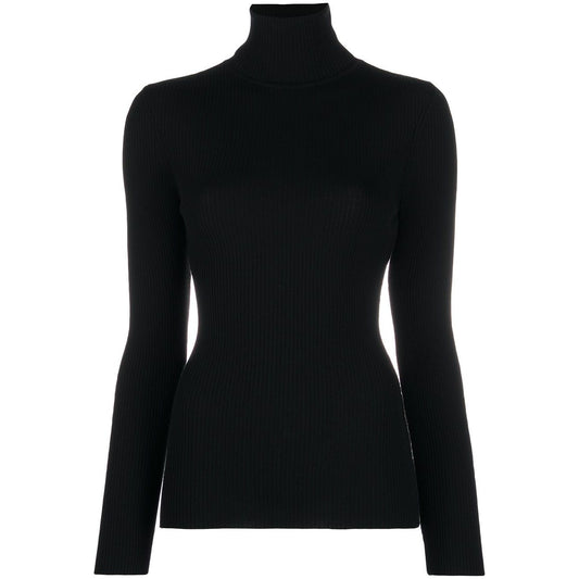 Wolford Sweaters Black ribbed knit turtle-neck fitted silhouette long sleeves in black virgin wool