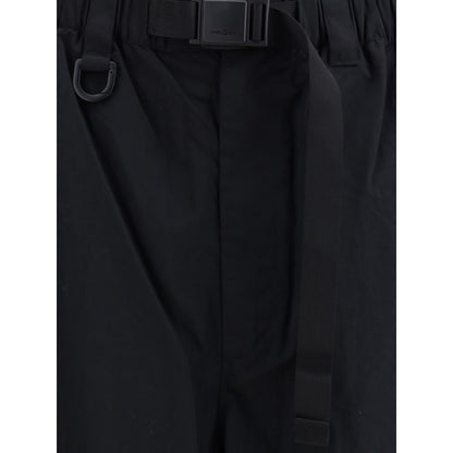 Y-3 Black Nylon Casual Pants with elasticized waistband and integrated belt.
