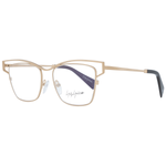 Yohji Yamamoto Gold Women Glasses Frame, square full-rim, titanium material, blue-filter lenses, temples length 145mm, bridge width 16mm.
