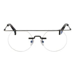 Yohji Yamamoto Gray Men Glasses Frame, rimless design, metal material with grey color, round lenses, blue filter, includes branded soft case.