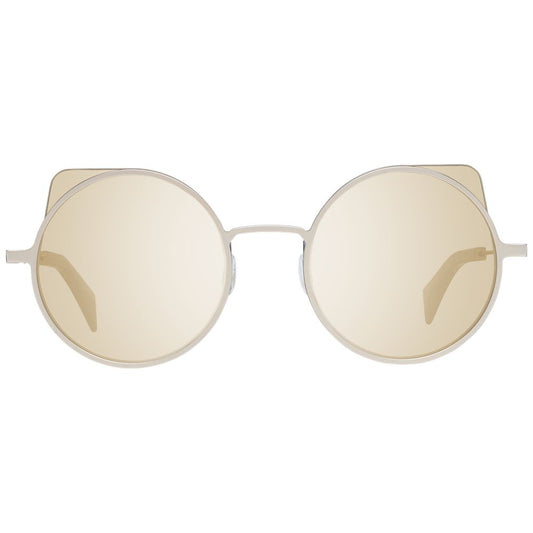 Yohji Yamamoto Gray Men Sunglass with gold mirrored round lenses, gunmetal frame, 100% UVA & UVB protection, fashion-forward eyewear.