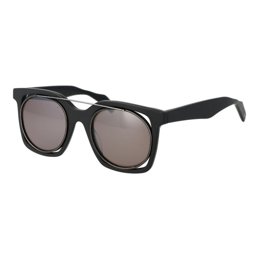 Yohji Yamamoto Gray Unisex Sunglass with square grey monel frame and brown lenses, full-rim style, 100% UVA & UVB protection.