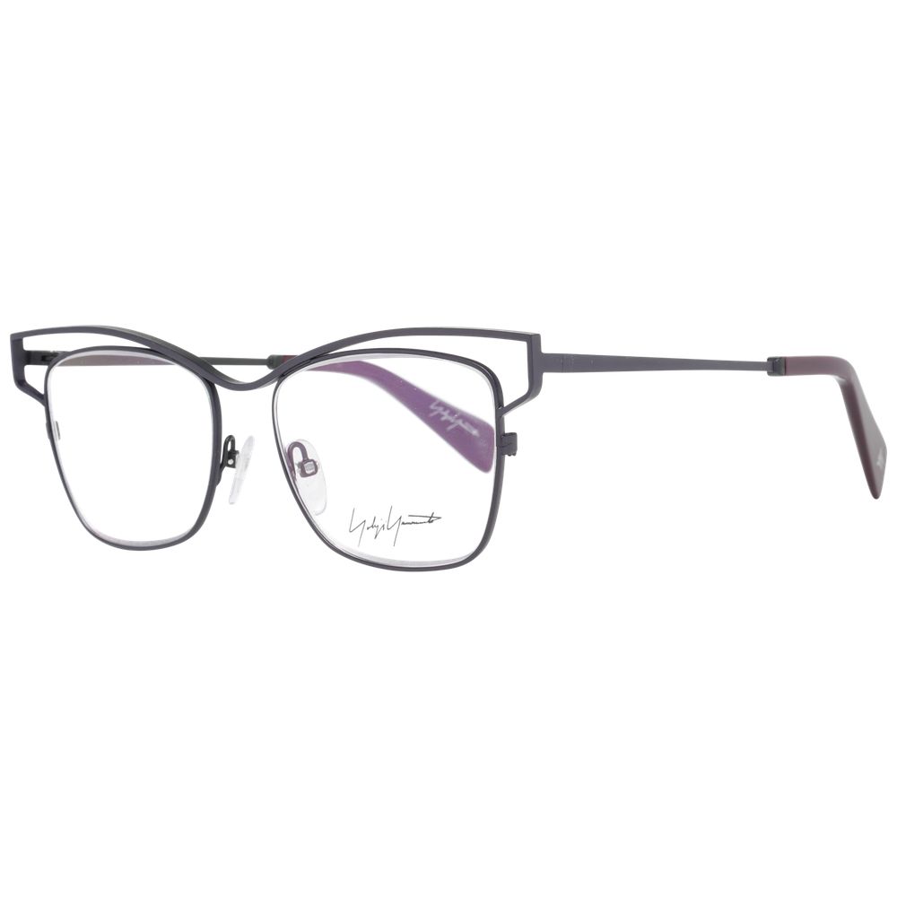 Alt Tag: Yohji Yamamoto Gray Women Glasses Frame in titanium, square full-rim design, size 51-16-145, with demo lenses.