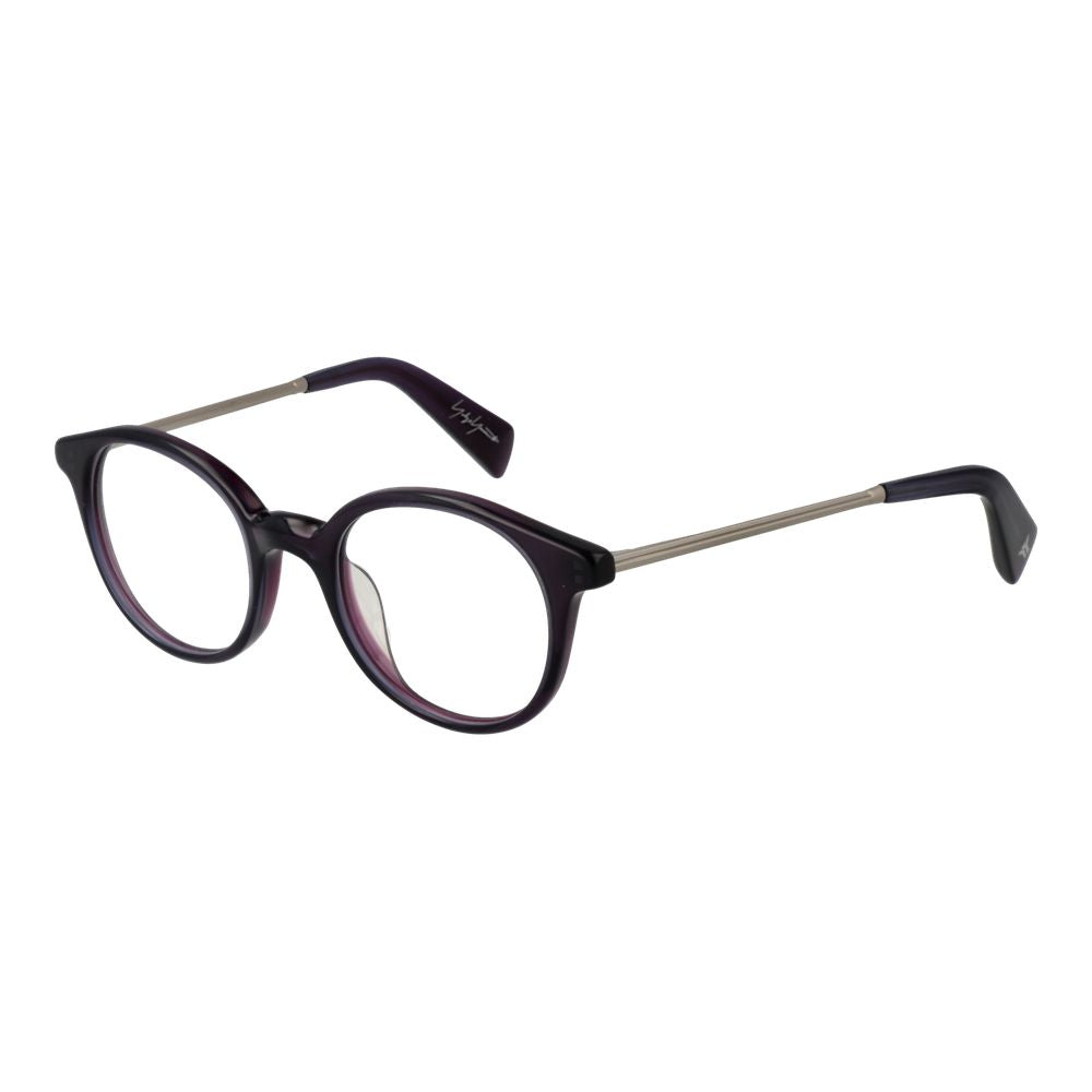 Yohji Yamamoto Purple Men Glasses Frame, full-rim metal and plastic round design with demo lenses, includes branded soft case, size 47-20-140.
