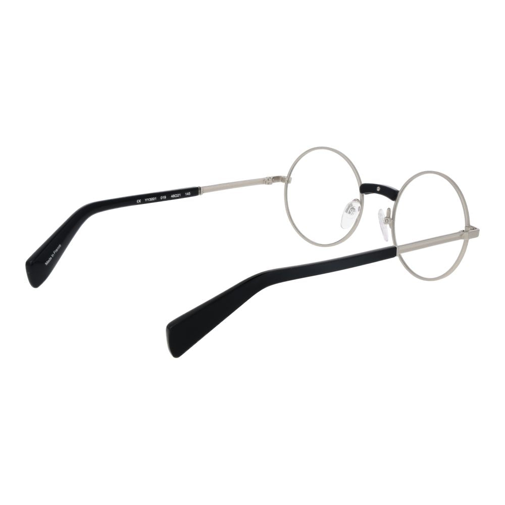 Yohji Yamamoto Silver Men Glasses Frame, round metal style with full-rim, size 48-21-145, silver color with demo plastic lenses.