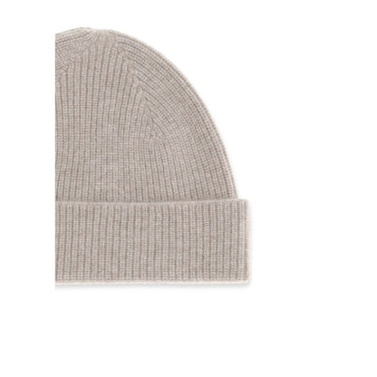 Close-up of ZEGNA Beige Cashmere Beanie made from luxurious Oasi cashmere yarn, showcasing its soft texture and elegant design.
