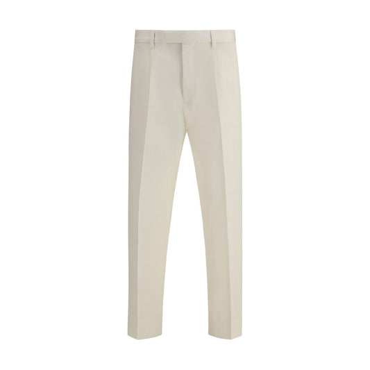 ZEGNA White Cotton Dress Pants featuring elegant design with front zipper, button closure, and pockets, ideal for formal occasions.