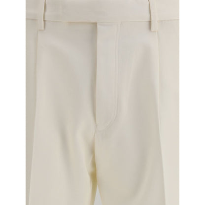 ZEGNA White Cotton Dress Pants with front zipper and button closure, featuring belt loops and classic welt pockets, AW25 collection.