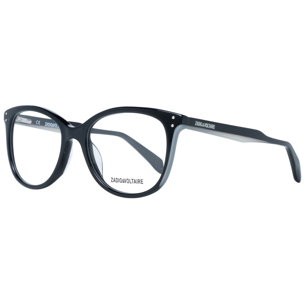 Zadig & Voltaire Black Women Glasses Frame in full-rim cat eye style with plastic material and demo lenses, includes branded case.