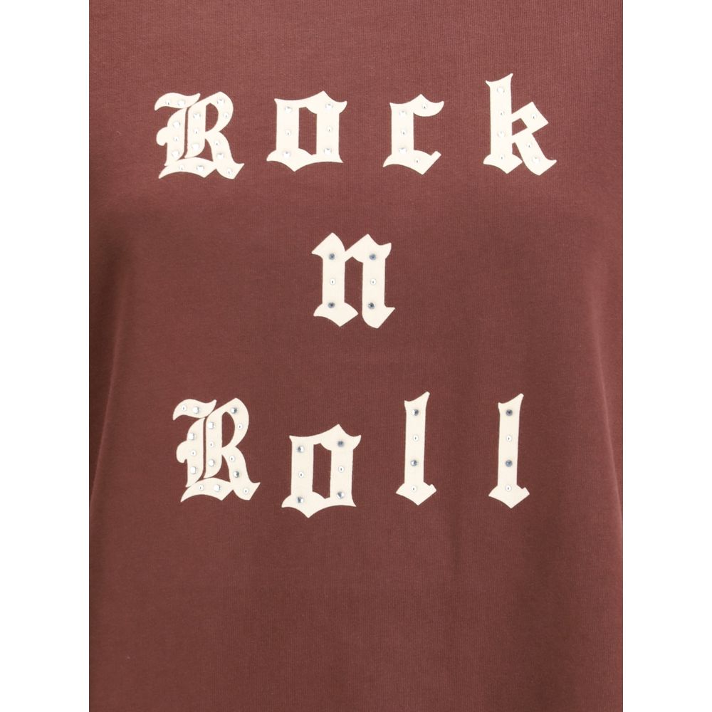 Rock & Roll lettering on Zadig & Voltaire Bordeaux Cotton T-Shirt with rhinestone embellishments, 100% cotton fabric.