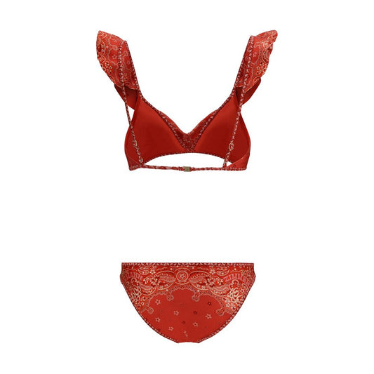 Zimmermann Lucky Frill Swimsuit with colorful bandana pattern and ruffled straps for a feminine and playful look