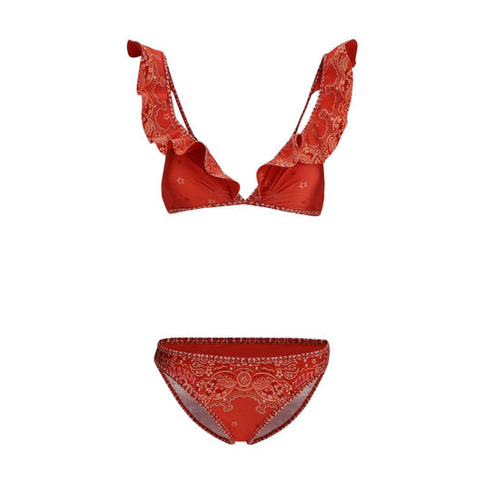 Zimmermann Lucky Frill Swimsuit with ruffle straps and colorful bandana pattern for a bohemian and playful look.