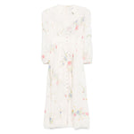 Zimmermann Lucky low-cut lace midi dress with ecru floral print and front button fastening