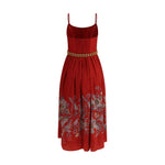 Zimmermann Rhiannon midi Dress with floral pattern, corset style, thin straps, and flared bottom.